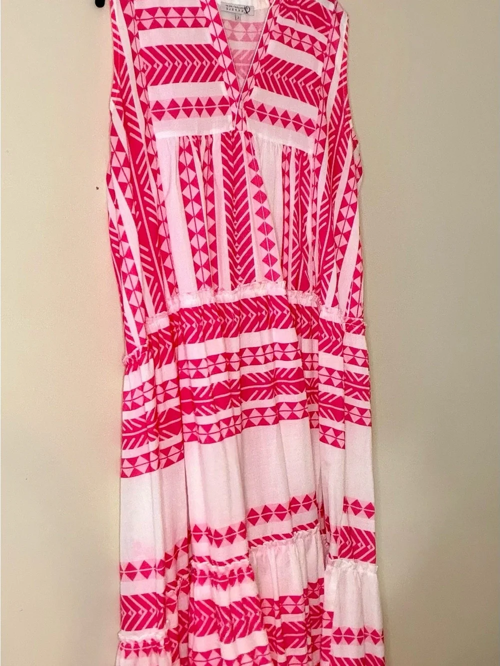 Zele White Maxi Dress with Hot Pink Embroidered Stripes - Picture 5 of 9